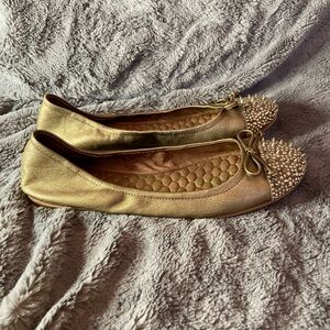 Sam Edelman Beatrix Egypt Spike Cap Toe Flats Gold Ballet Size 8.5